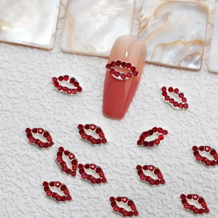 Christmas Red Mini Diamond Lips Nail Art Charm 3D Alloy Nail Decoration DIY Romantic Lips Styling Water Diamond 241015