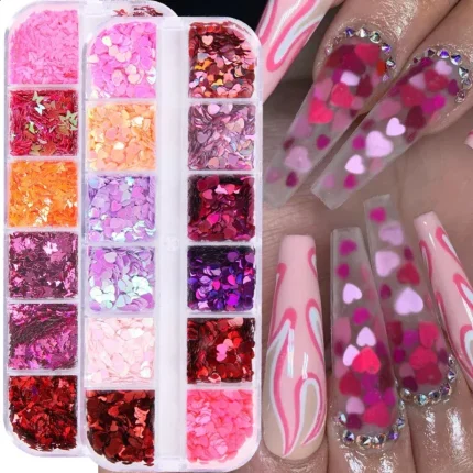 Heallor Sexy Lips Glitter Nail Sequins Flakes Holographic Butterfly Heart-shape 3D DIY Nail Art Decorations Manicure Paillette S 241010