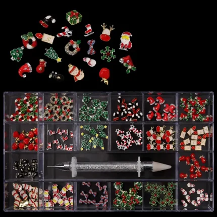 21 grid Christmas Halloween nail decoration gold and silver metal 3D diamond nail decoration nail glitter rhinestone jewelry 241028